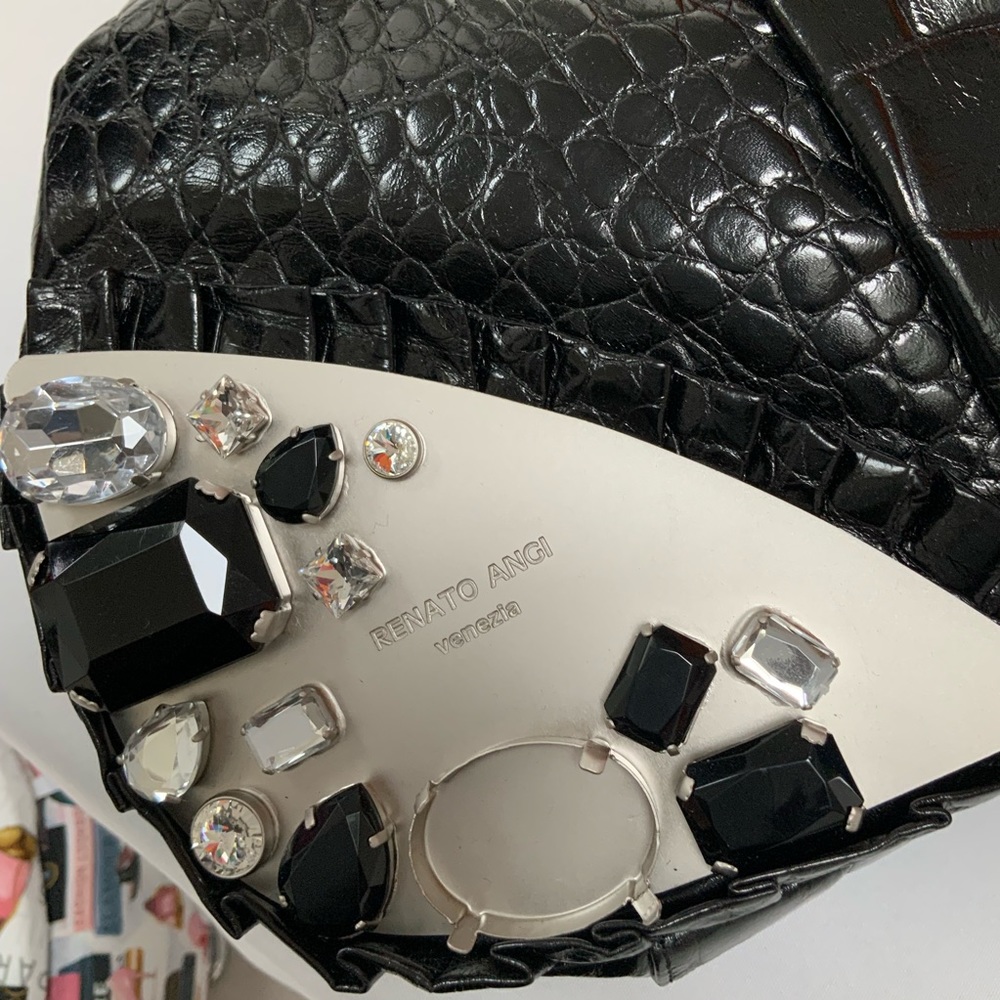 Renato Angi Black Leather Bag with Stones - Picture 14 of 15